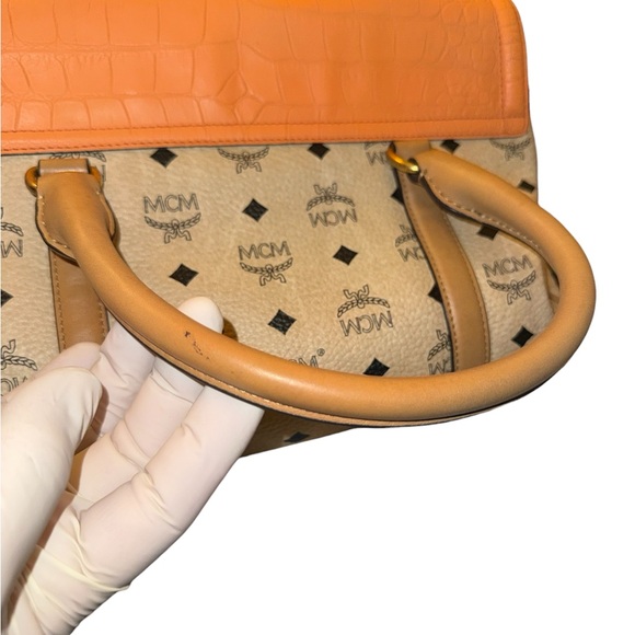 MCM Visetos Satchel with Croc-Embossed Flap - Picture 8 of 15